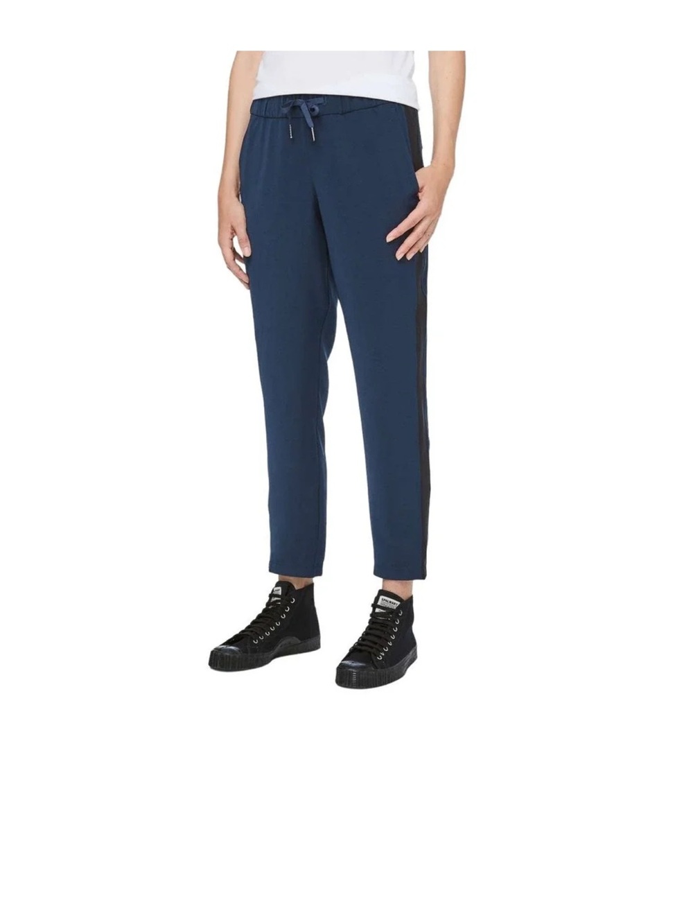 Lululemon On The Fly Pants 7/8 Woven Track Stripe True Navy Black